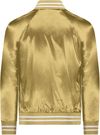 Am image of a Custom Augusta Sportswear Satin Baseball Jacket in Metallic Gold/White!