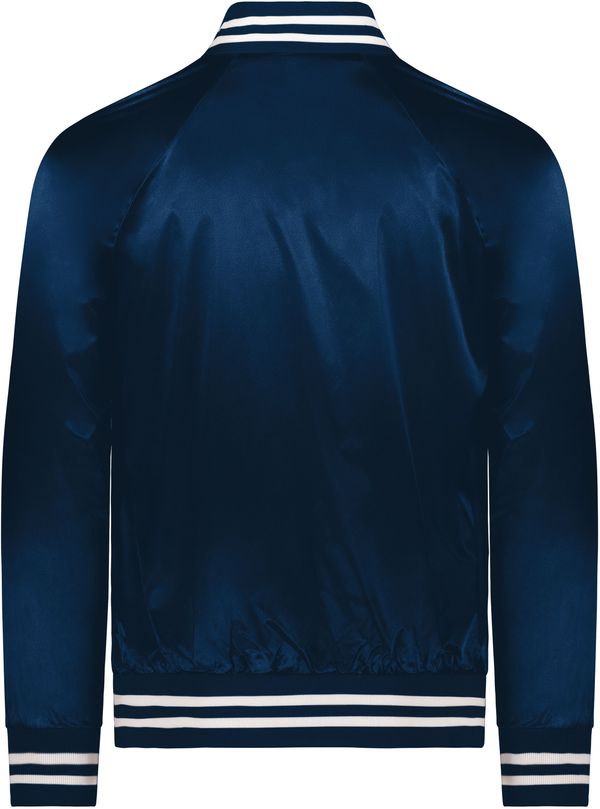 Am image of a Custom Augusta Sportswear Satin Baseball Jacket in Navy/White!
