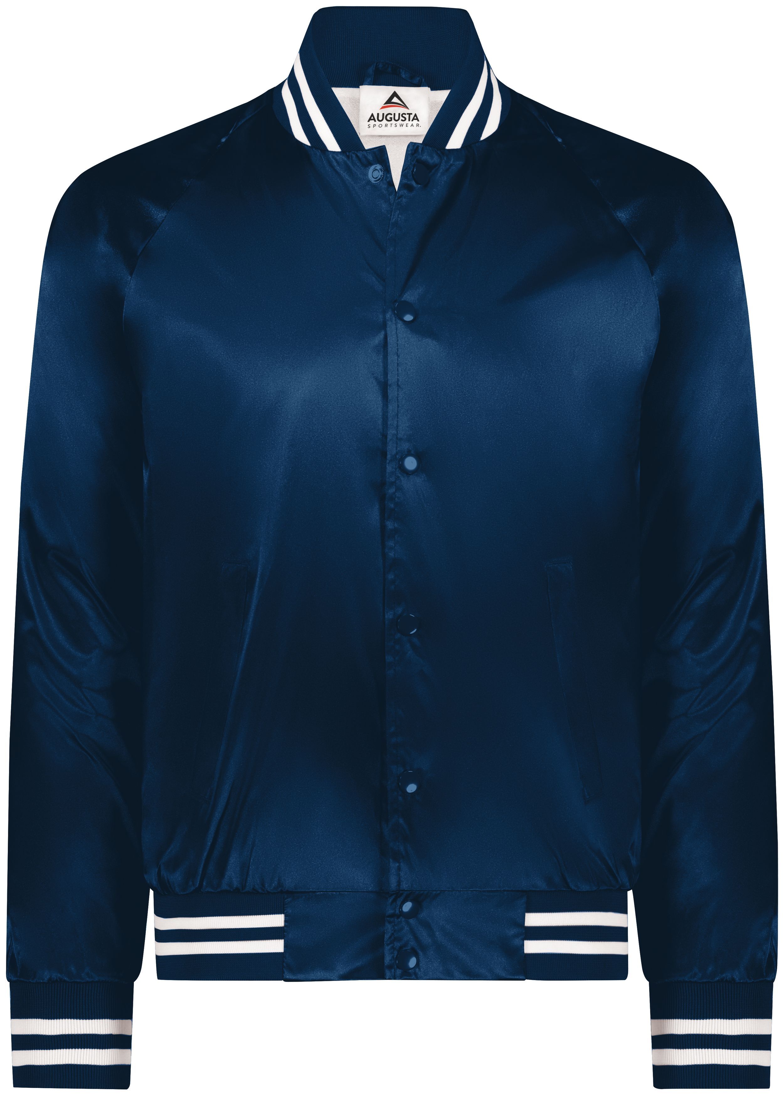 Augusta Sportswear Satin Baseball Jacket in Navy/White