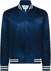 Am image of a Custom Augusta Sportswear Satin Baseball Jacket in Navy/White!