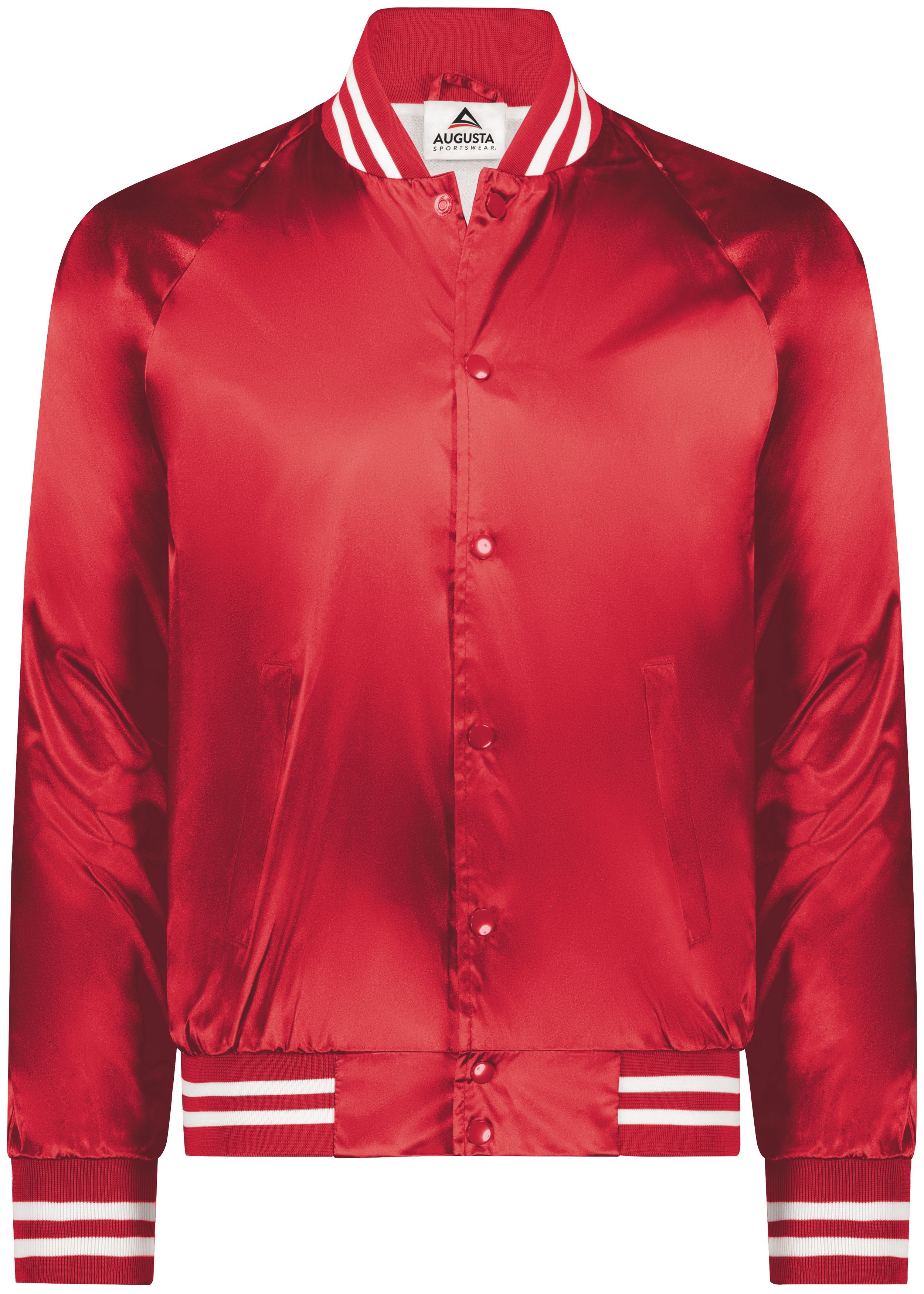 Augusta Sportswear Satin Baseball Jacket in Red/White