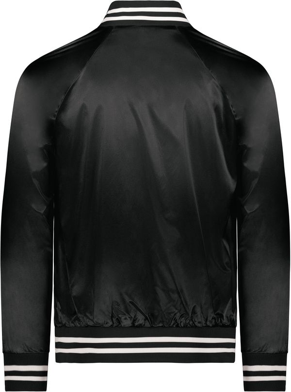 Am image of a Custom Augusta Sportswear Satin Baseball Jacket in Black/White!