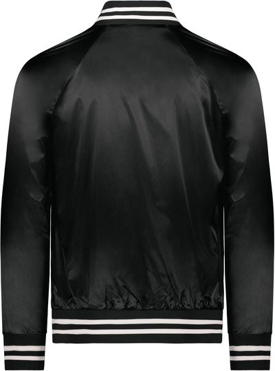 Am image of a Custom Augusta Sportswear Satin Baseball Jacket in Black/White!