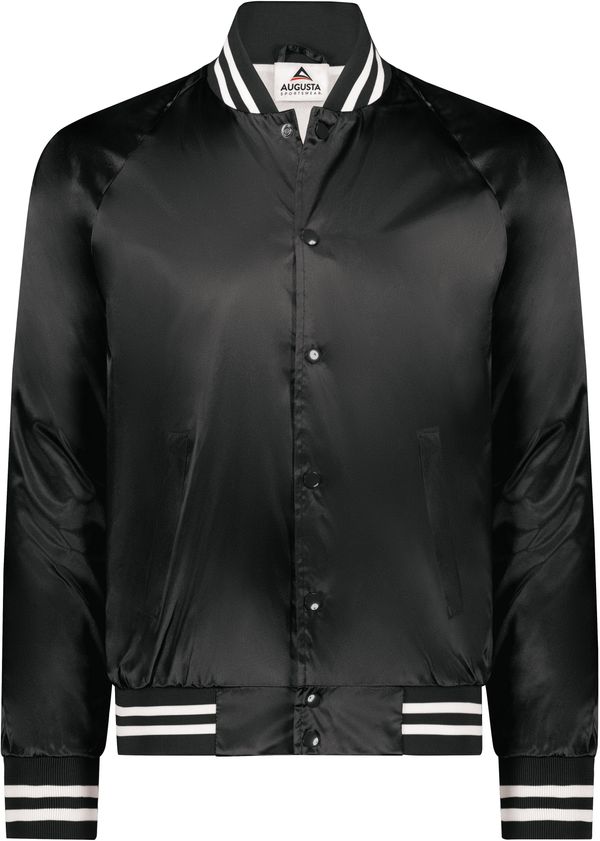 Am image of a Custom Augusta Sportswear Satin Baseball Jacket in Black/White!