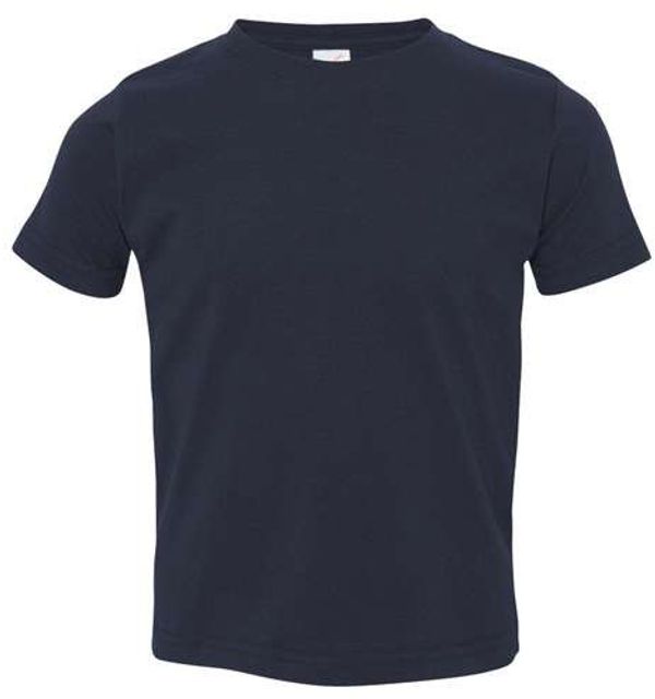 Am image of a Custom Rabbit Skins Toddler Fine Jersey Tee in Navy!