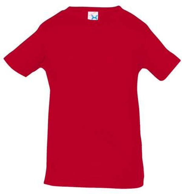 Am image of a Custom Rabbit Skins Infant Fine Jersey Tee in Red!