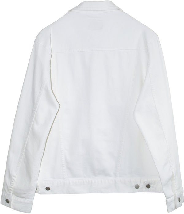 Am image of a Custom Threadfast Unisex Denim Jacket in Off White Denim!
