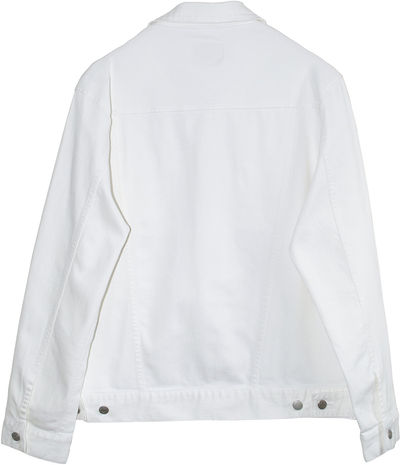 Am image of a Custom Threadfast Unisex Denim Jacket in Off White Denim!