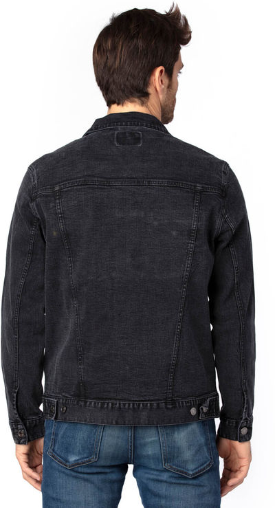 Am image of a Custom Threadfast Unisex Denim Jacket in Black Denim!