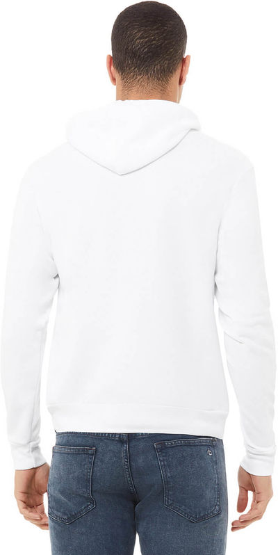 Am image of a Custom Bella and Canvas Unisex Sponge Fleece Pullover Hoodie in White!