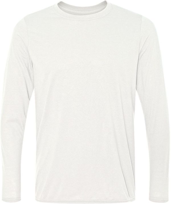Am image of a Custom Gildan Performance Long Sleeve T Shirt in White!