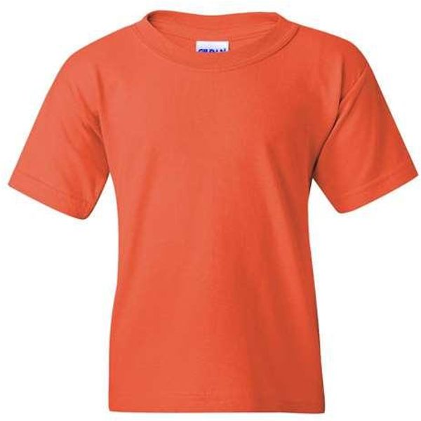 Am image of a Custom Gildan Heavy Cotton Youth T Shirt in Coral Silk!