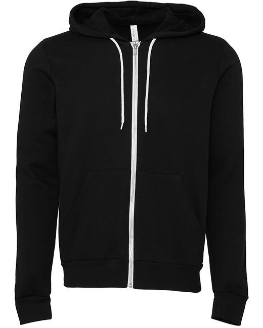 Bella and Canvas Poly Cotton Fleece Full Zip Hoodie in DTG Black