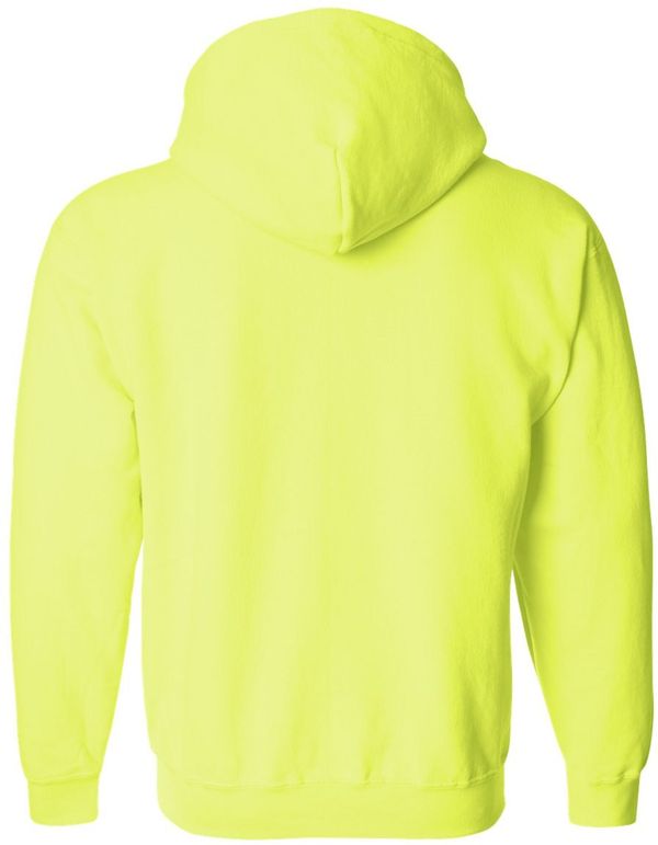 Am image of a Custom Gildan Heavy Blend Full Zip Hooded Sweatshirt in Safety Green!