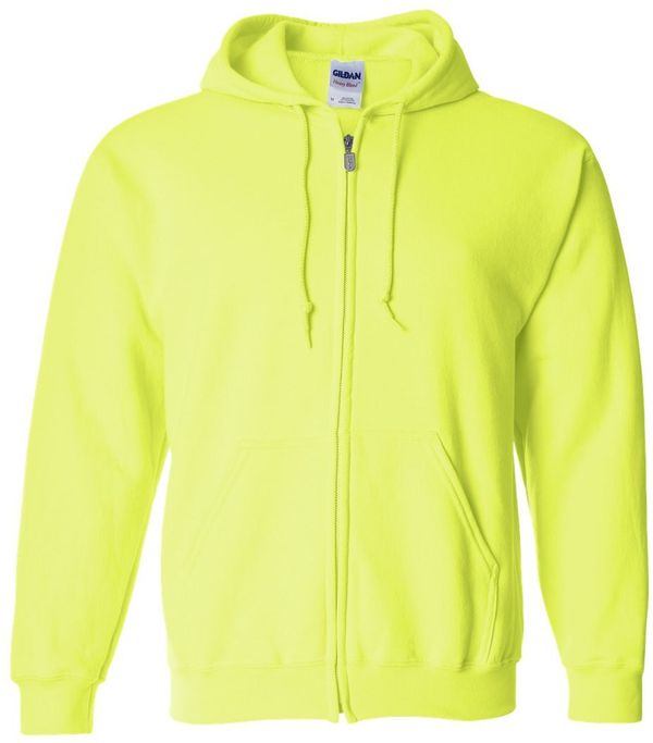 Am image of a Custom Gildan Heavy Blend Full Zip Hooded Sweatshirt in Safety Green!