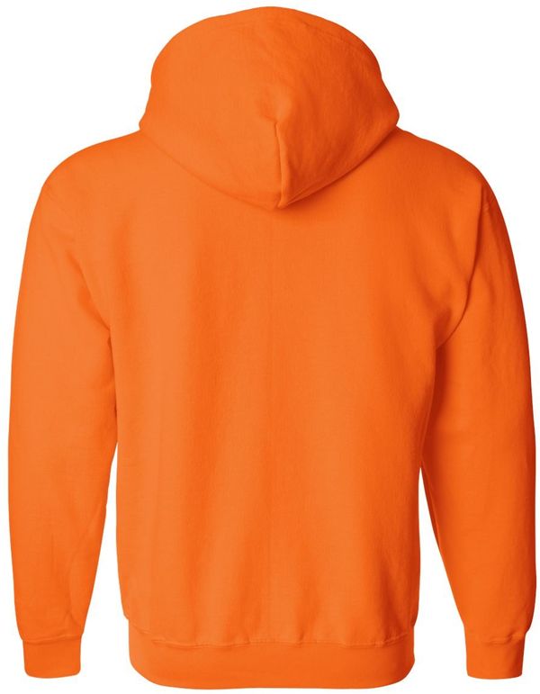 Am image of a Custom Gildan Heavy Blend Full Zip Hooded Sweatshirt in Safety Orange!