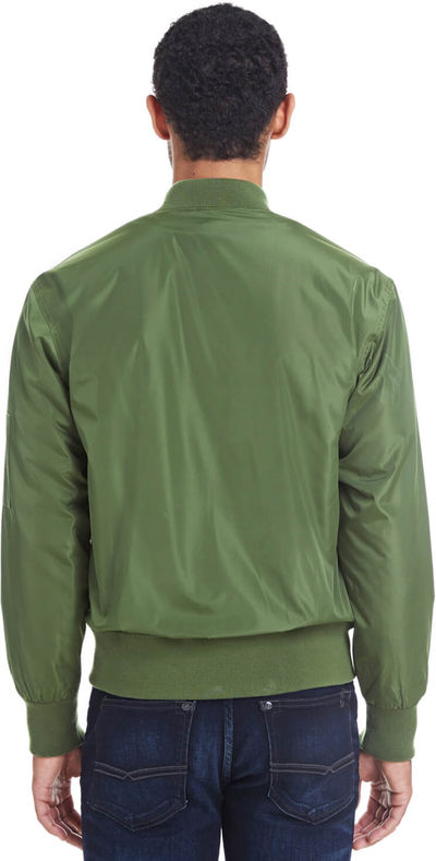 Am image of a Custom Threadfast Unisex Bomber Jacket in Army!