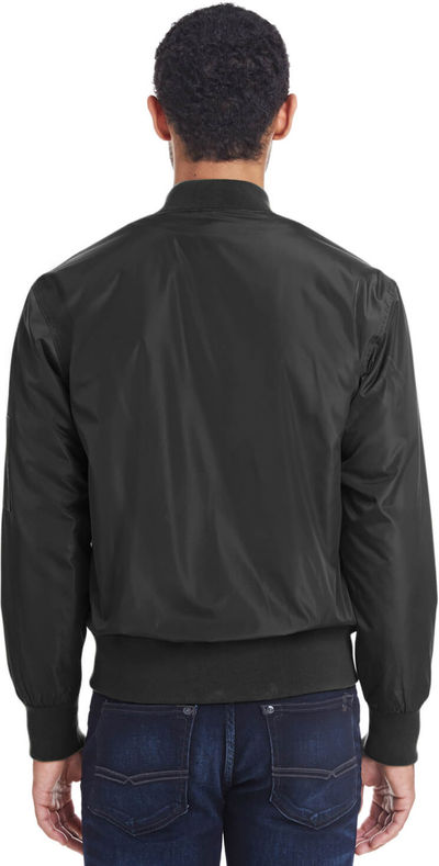 Am image of a Custom Threadfast Unisex Bomber Jacket in Black!
