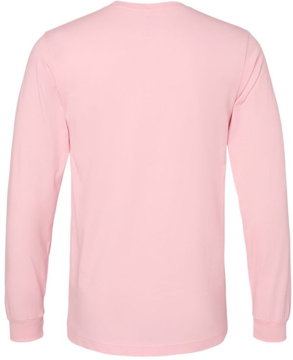 Am image of a Custom Bella and Canvas Jersey Long Sleeve T Shirt in Pink!