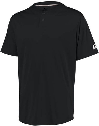 Am image of a Custom Russell Athletic Performance Two Button Solid Jersey in Black!