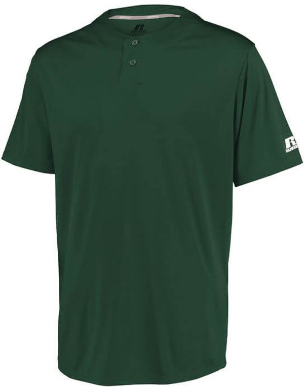Am image of a Custom Russell Athletic Performance Two Button Solid Jersey in Dark Green!