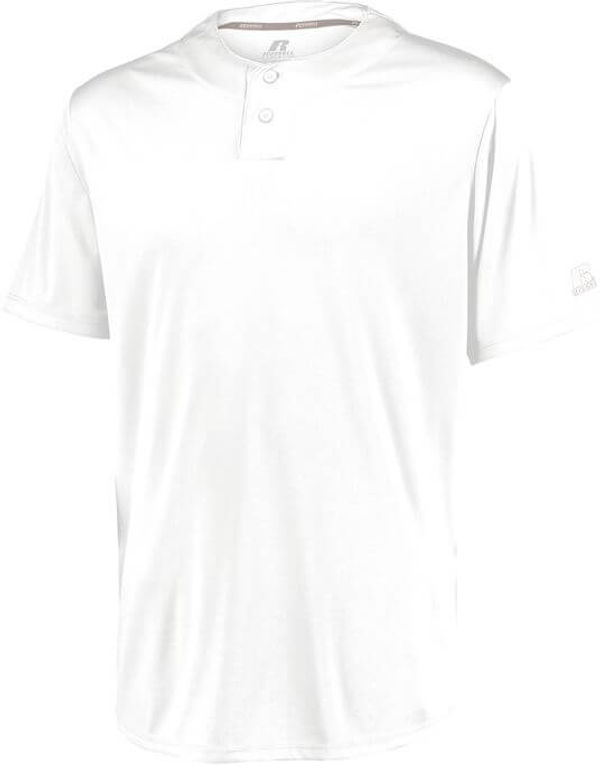 Am image of a Custom Russell Athletic Performance Two Button Solid Jersey in White!