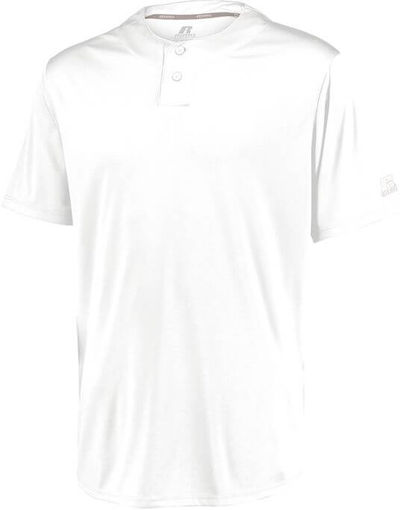Am image of a Custom Russell Athletic Performance Two Button Solid Jersey in White!