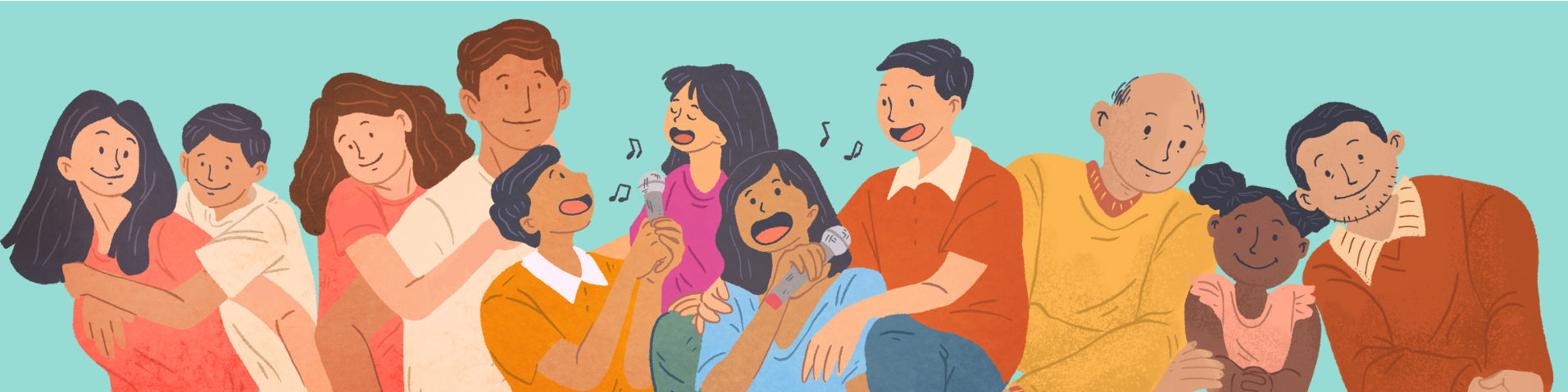 An image of a cartoon graphic of a big family.