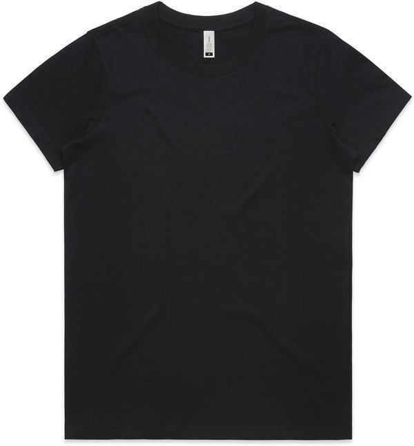 Am image of a Custom AS Colour Women's Maple Organic Tee in Black!