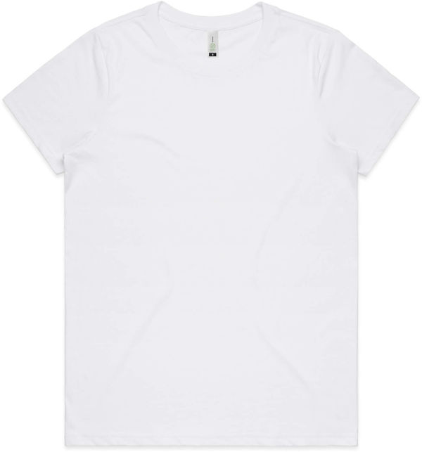 Am image of a Custom AS Colour Women's Maple Organic Tee in White!