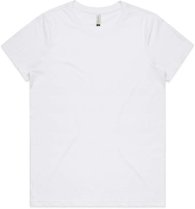 Am image of a Custom AS Colour Women's Maple Organic Tee in White!