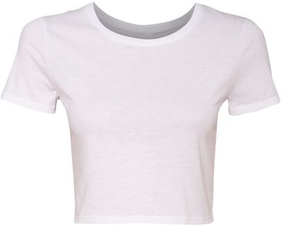 Am image of a Custom Bella and Canvas Womens Crop Tee in White!