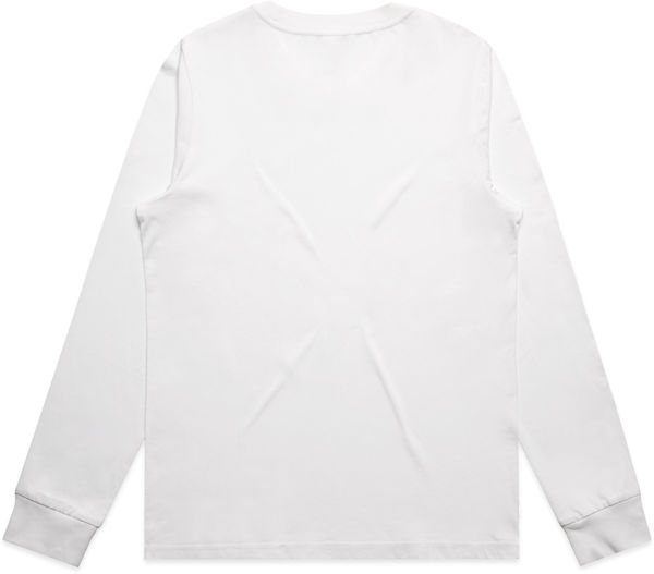 Am image of a Custom AS Colour Womens Maple Long Sleeve Tee in White!