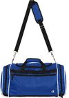 Am image of a Custom Champion All Around Duffle Bag in Royal/Black/White!