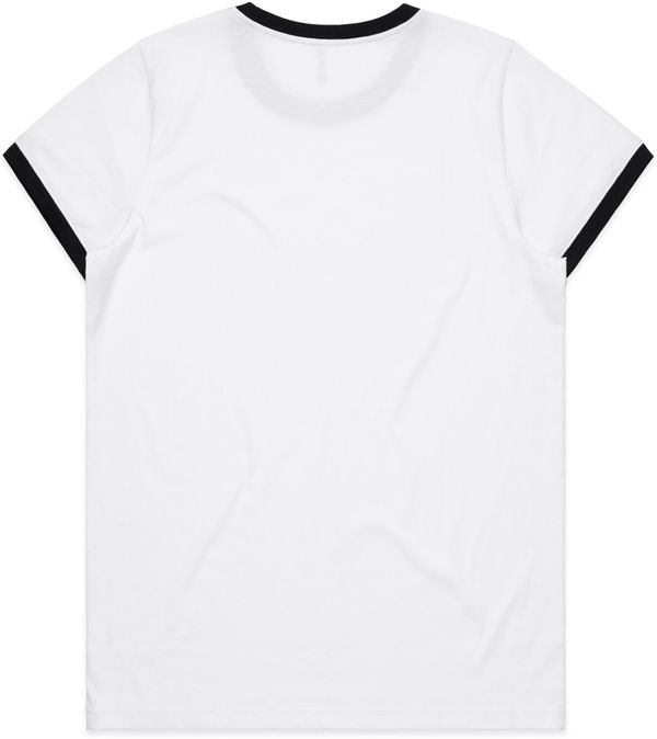 Am image of a Custom AS Colour Womens Maple Ringer Tee in White/Black!