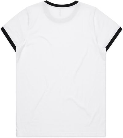 Am image of a Custom AS Colour Womens Maple Ringer Tee in White/Black!