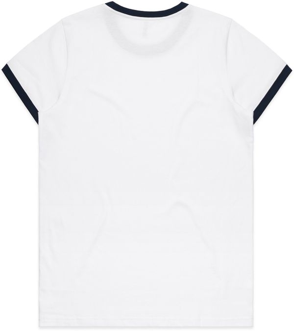 Am image of a Custom AS Colour Womens Maple Ringer Tee in White/Navy!