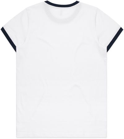 Am image of a Custom AS Colour Womens Maple Ringer Tee in White/Navy!