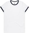 Am image of a Custom AS Colour Womens Maple Ringer Tee in White/Navy!