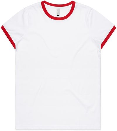 Am image of a Custom AS Colour Womens Maple Ringer Tee in White/Red!