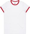 Am image of a Custom AS Colour Womens Maple Ringer Tee in White/Red!