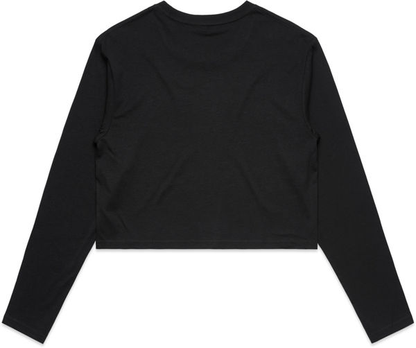 Am image of a Custom AS Colour Women's Crop Long Sleeve Tee in Black!