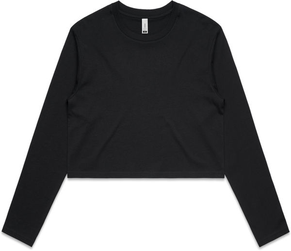 Am image of a Custom AS Colour Women's Crop Long Sleeve Tee in Black!