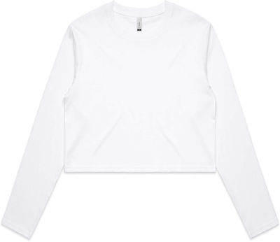 Am image of a Custom AS Colour Women's Crop Long Sleeve Tee in White!