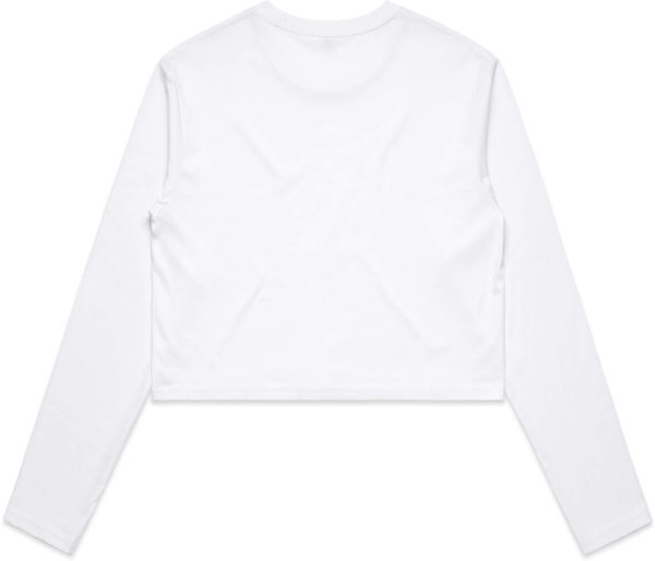 Am image of a Custom AS Colour Women's Crop Long Sleeve Tee in White!