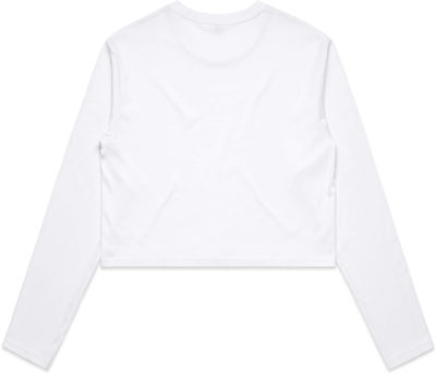Am image of a Custom AS Colour Women's Crop Long Sleeve Tee in White!
