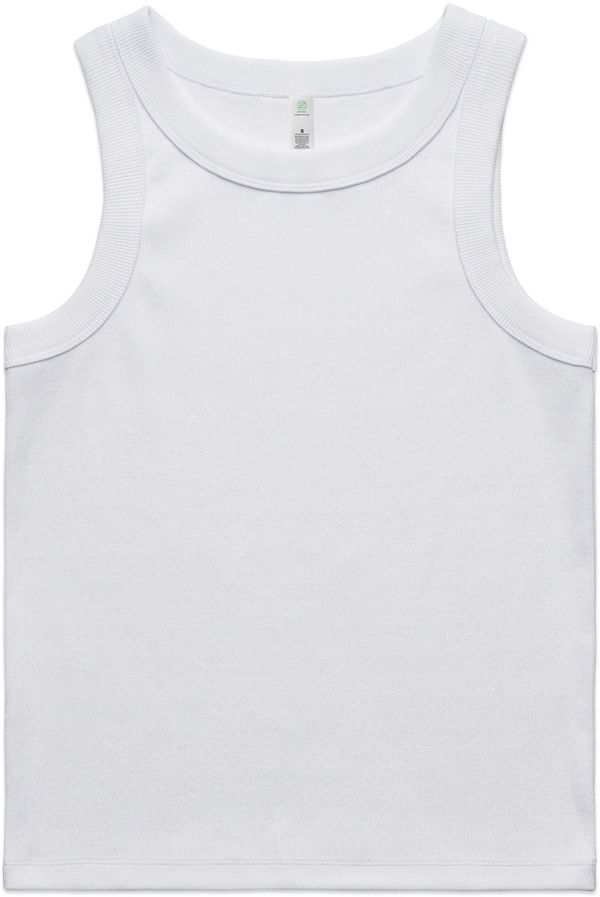 Am image of a Custom AS Colour Womens Organic Rib Tank in White!