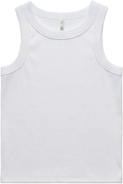 Am image of a Custom AS Colour Womens Organic Rib Tank in White!