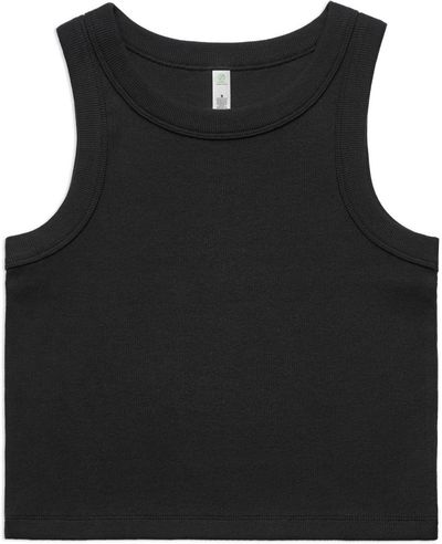 Am image of a Custom AS Colour Womens Organic Rib Crop Tank in Black!