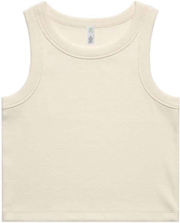 An image of a Custom AS Colour Womens Organic Rib Crop Tank in Ecru!
